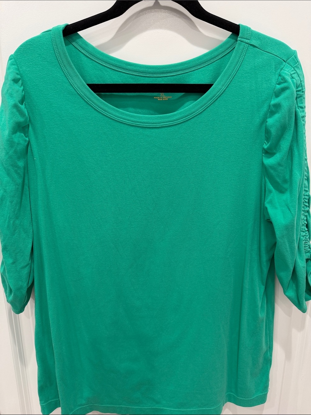 Lilly Pulitzer Teal Scoop Neck Ruched Sleeve BELDEN top